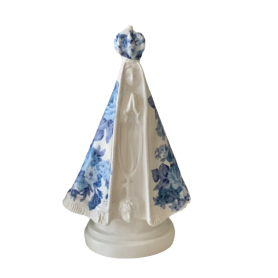 Nossa Senhora Aparecida 20 Cm Manto Floral Azul